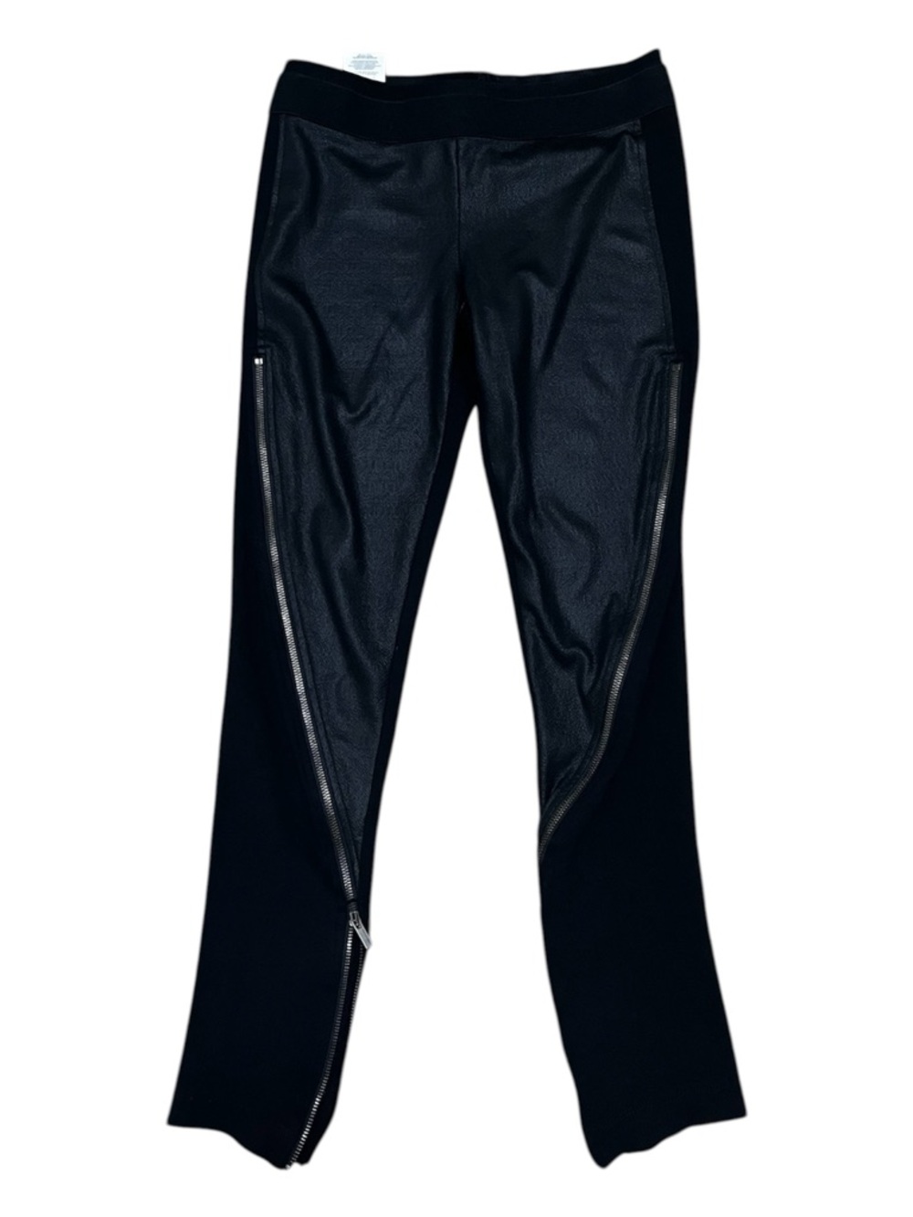 BCBGMaxazria Black Moto Leggings Mixed Media Faux Leather Zippers Size M
